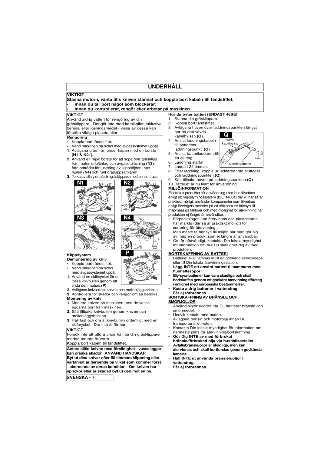 Husqvarna 46SE manual Underhåll 