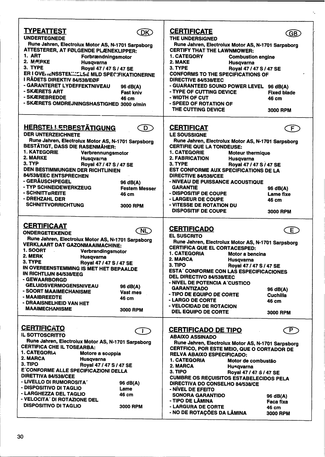 Husqvarna 47SE, HO1997 manual 