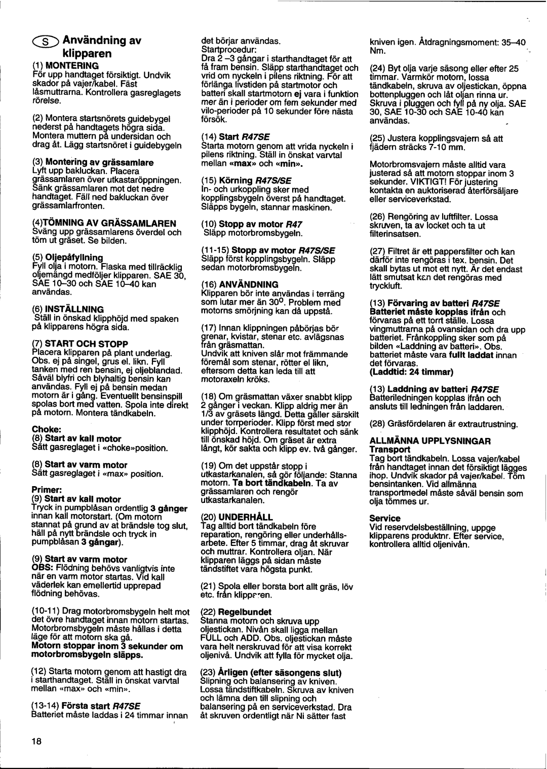 Husqvarna 47SE, HO1997 manual 