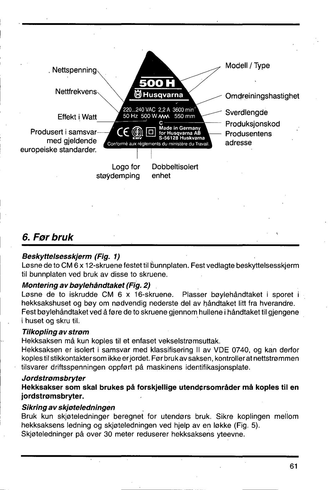 Husqvarna 500 H manual 