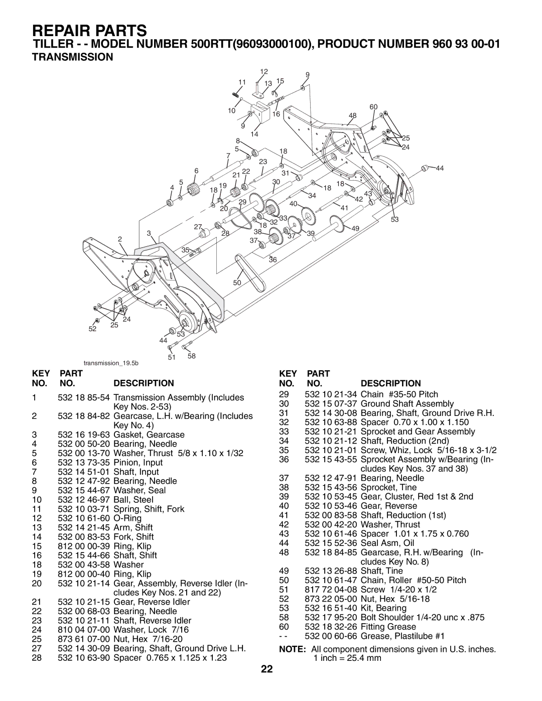 Husqvarna 500RTT owner manual Cludes Key No 