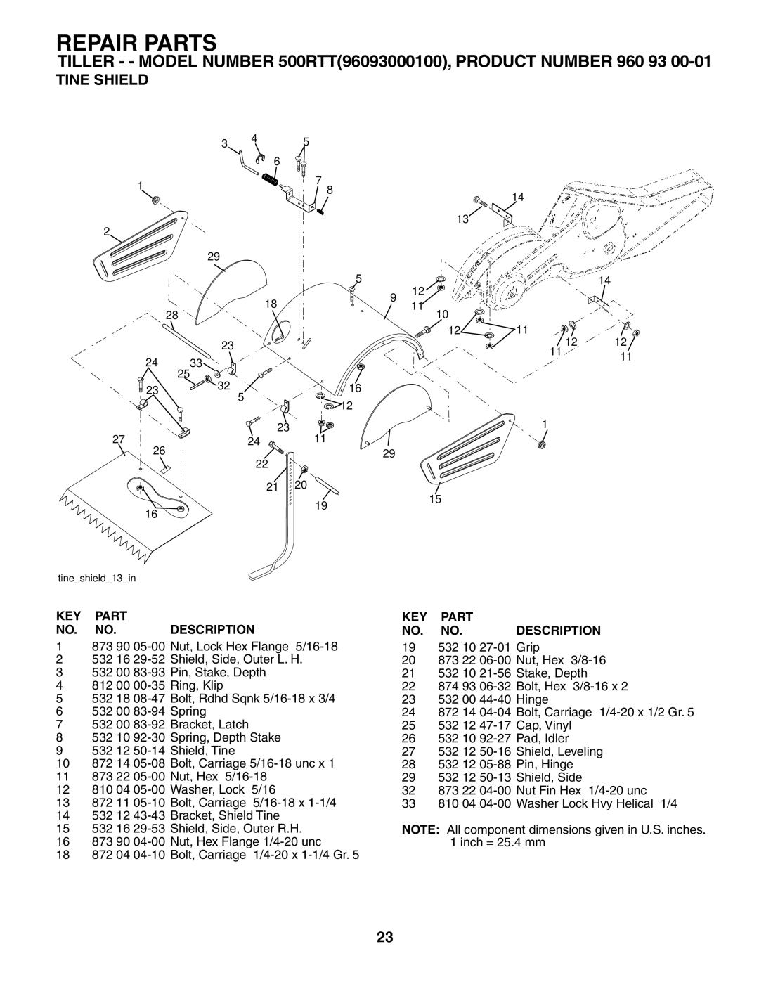 Husqvarna 500RTT owner manual Tine Shield 