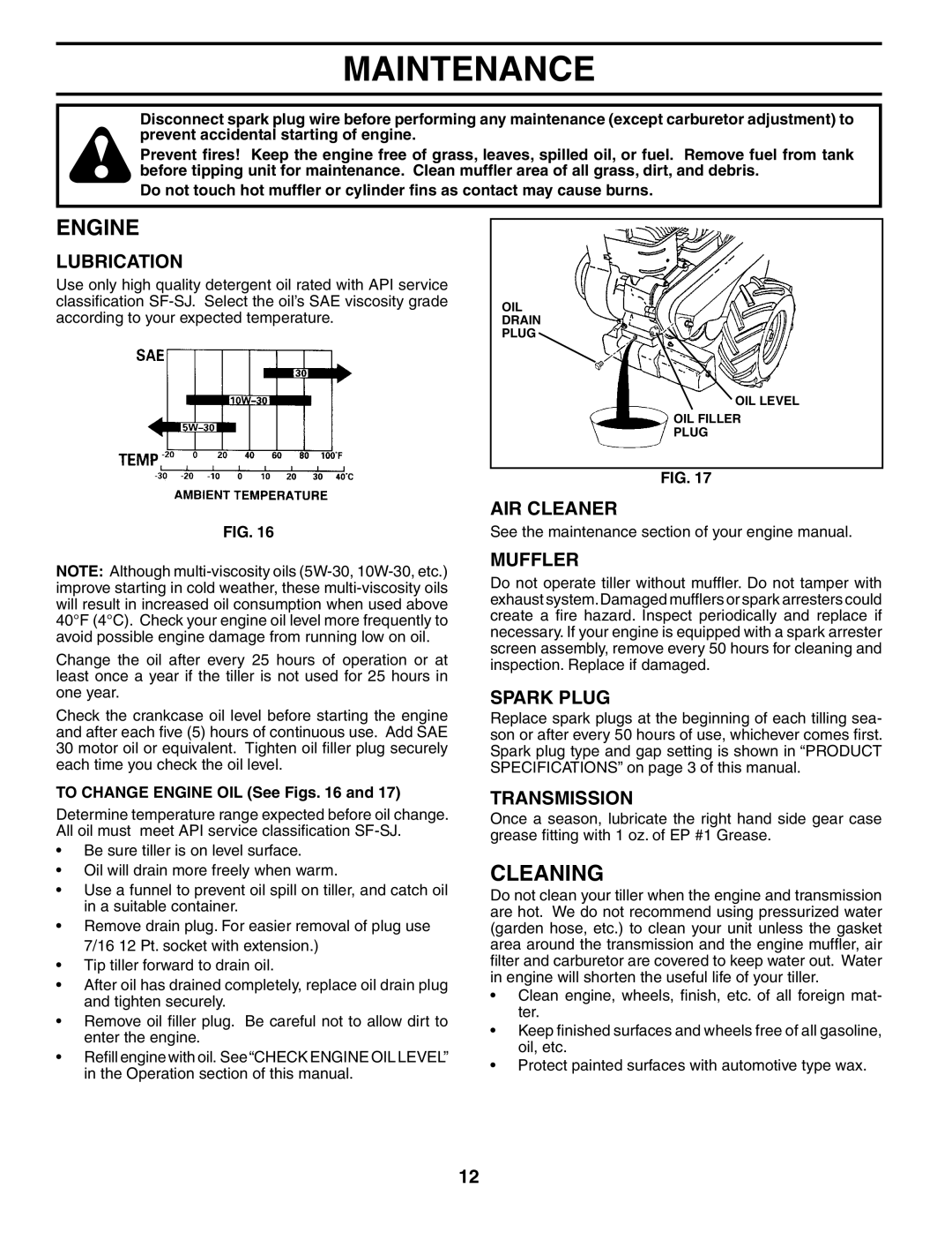 Husqvarna 500RTTA owner manual Engine, Cleaning 