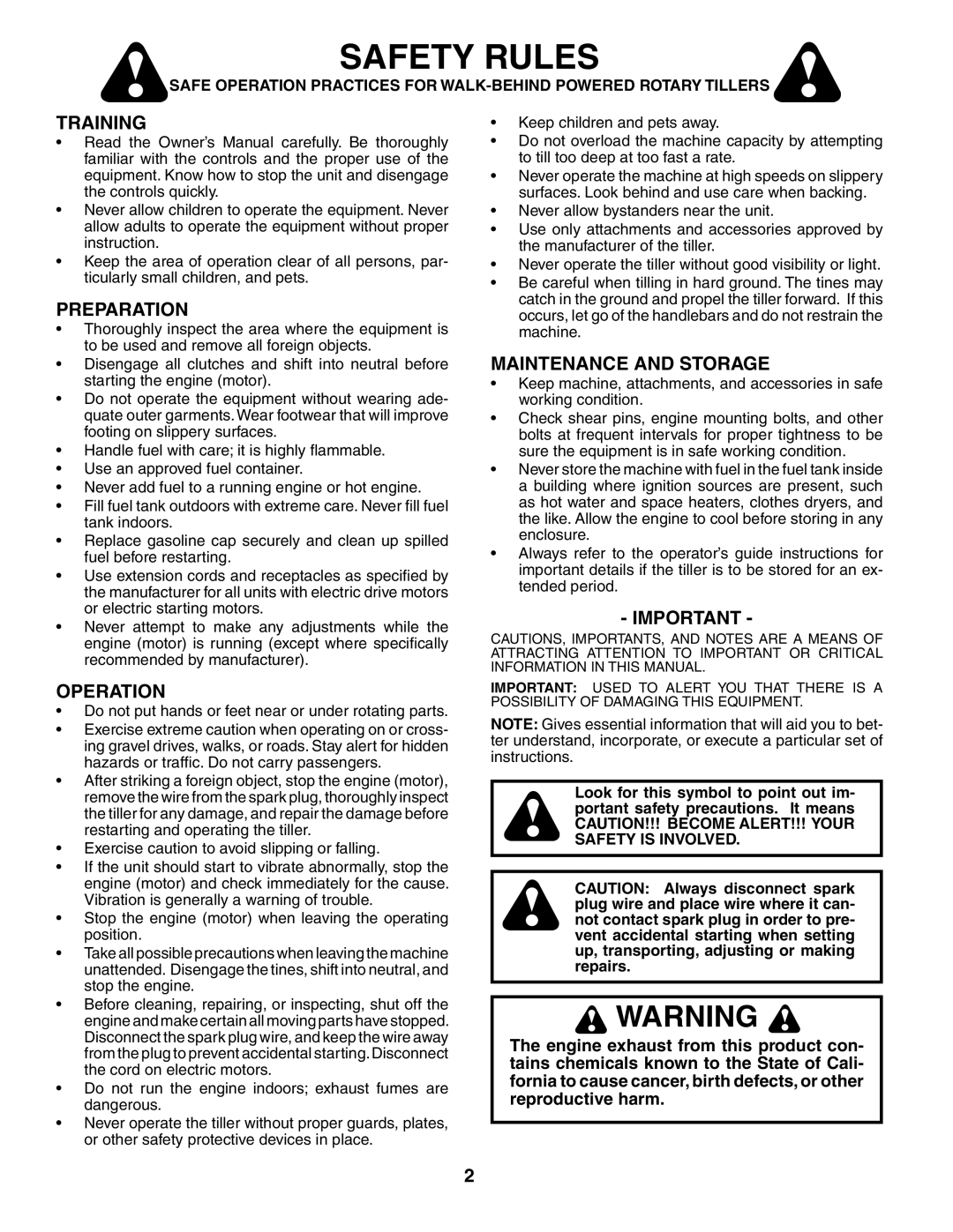 Husqvarna 500RTTA owner manual Safety Rules, Training, Preparation, Operation, Maintenance and Storage 