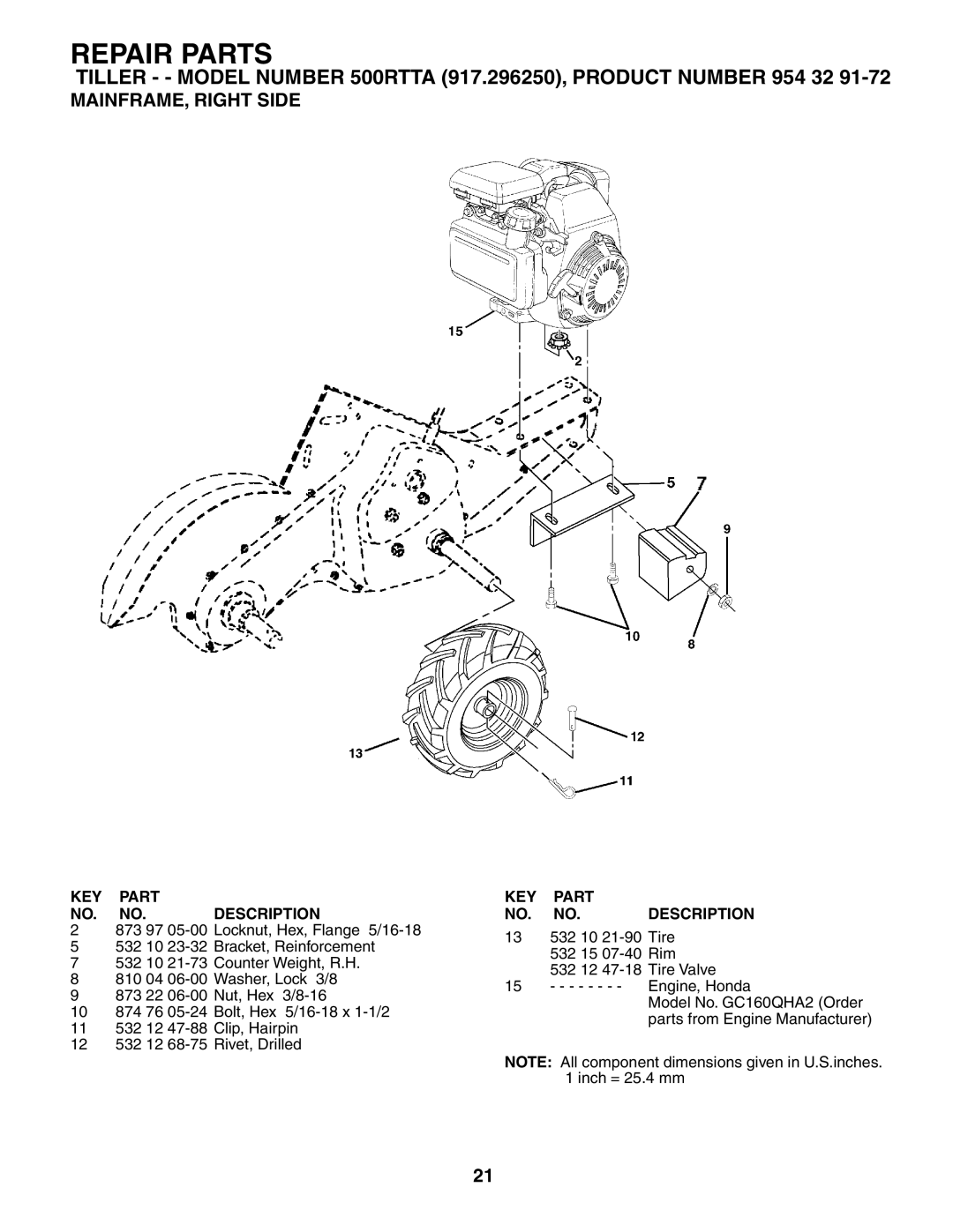 Husqvarna 500RTTA owner manual MAINFRAME, Right Side 