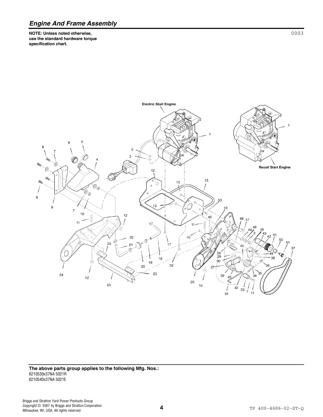 Husqvarna 5021 E, 5021 R manual Engine And Frame Assembly, 0003 