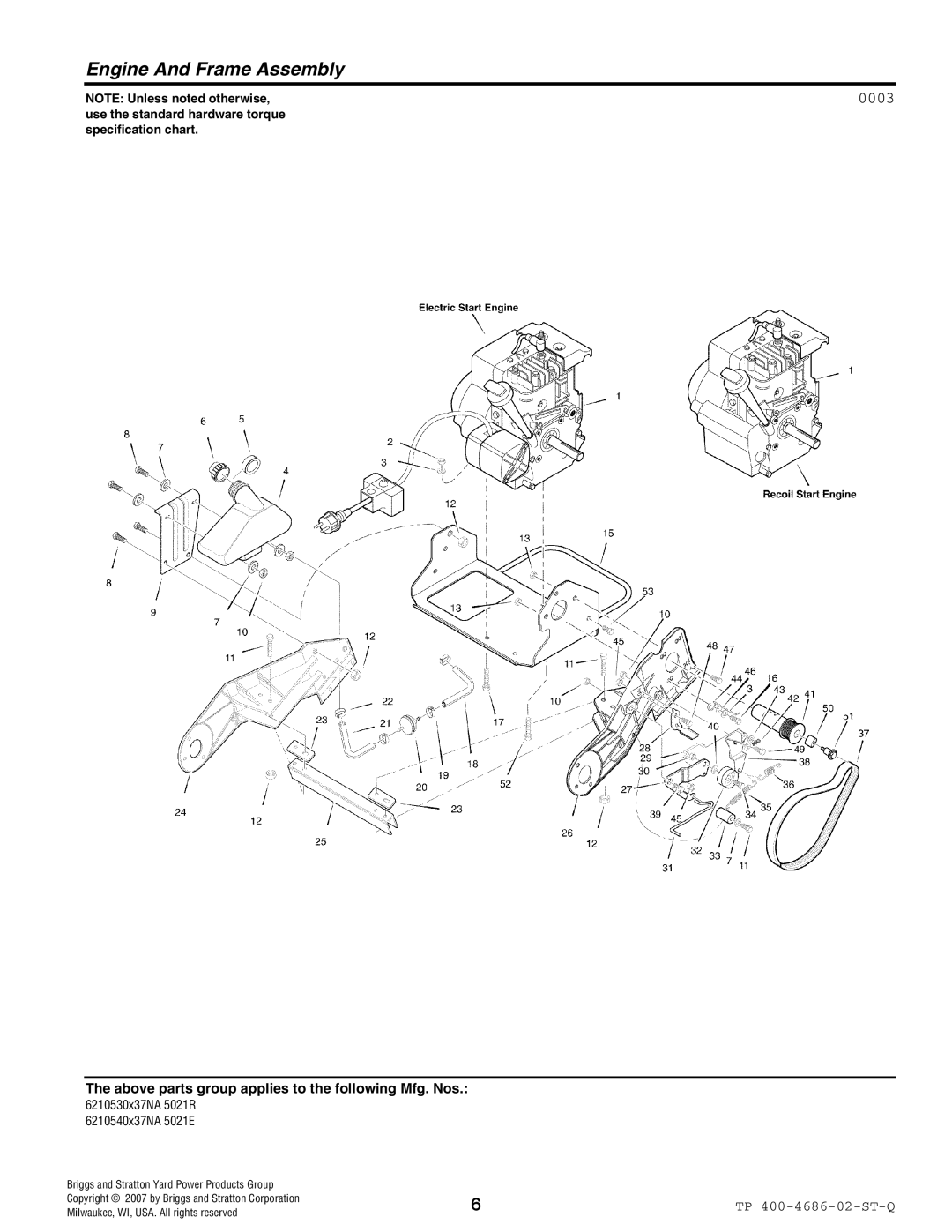 Husqvarna 5021 E, 5021 R manual Engine And Frame Assembly 