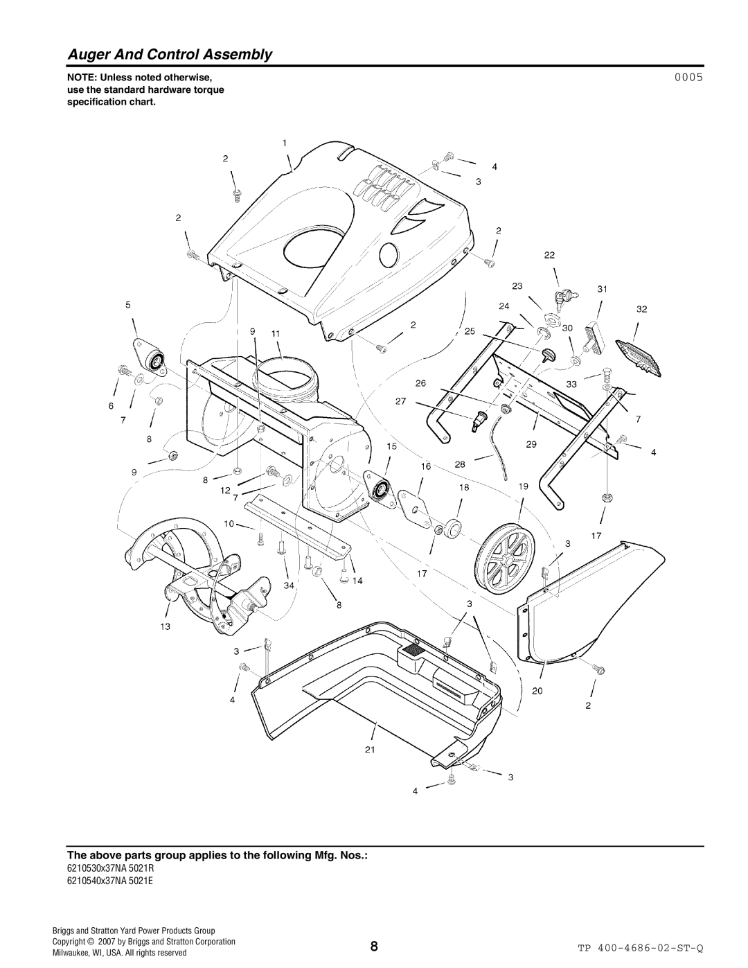 Husqvarna 5021 E, 5021 R manual Auger And Control Assembly, 0005 