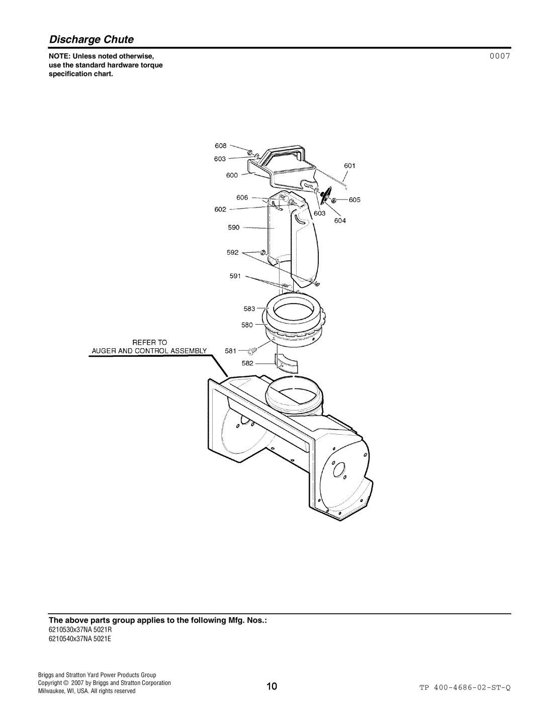 Husqvarna 5021 E, 5021 R manual Discharge Chute, 0007 