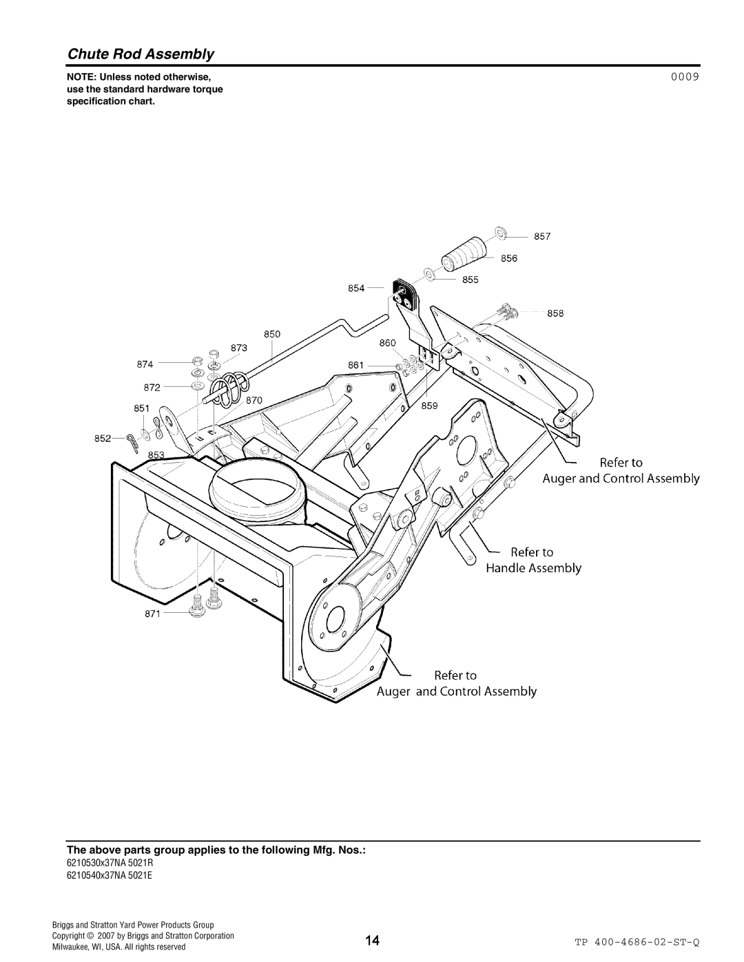 Husqvarna 5021 E, 5021 R manual Chute Rod Assembly, 0009 