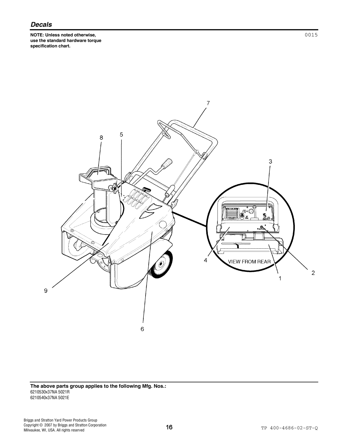 Husqvarna 5021 E, 5021 R manual Decals, 0015 