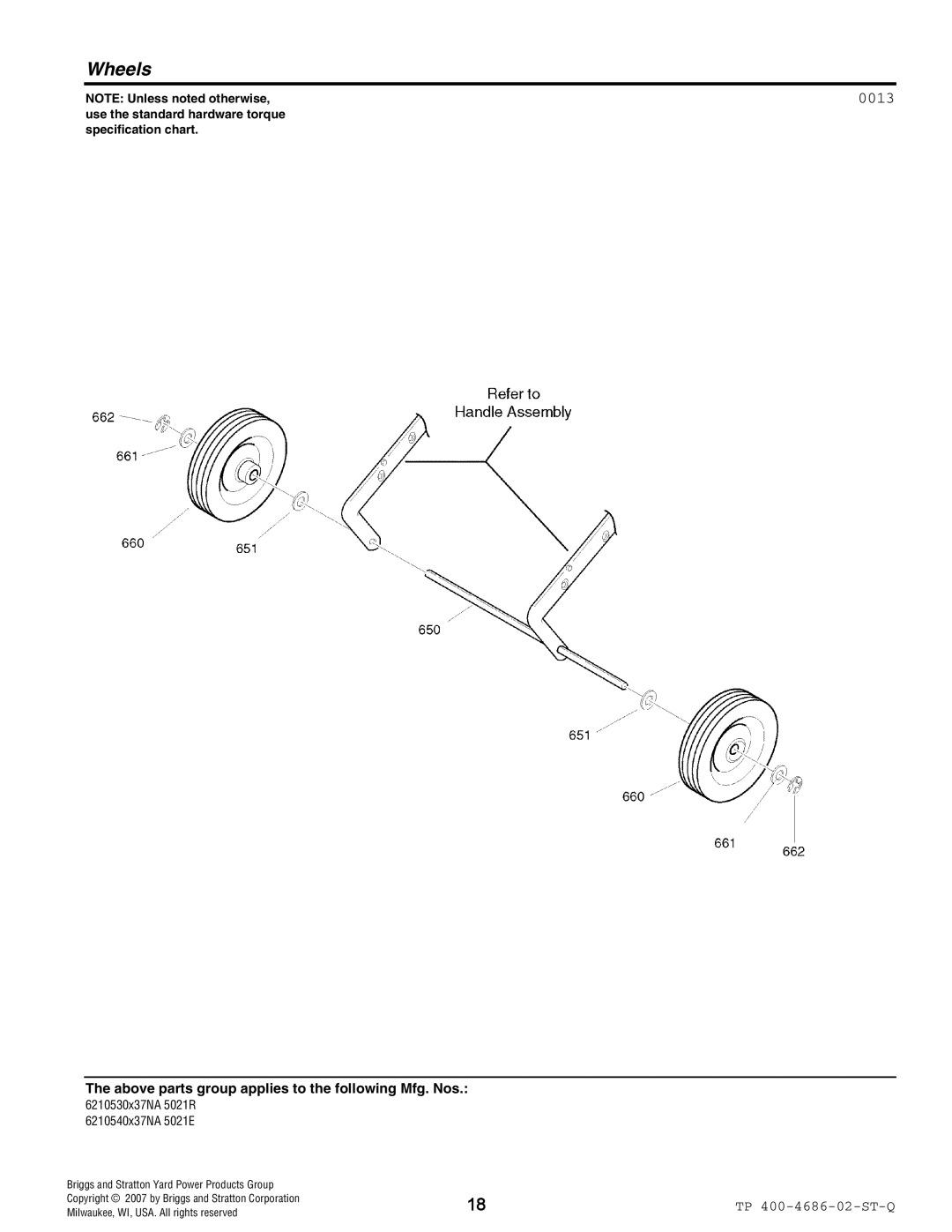 Husqvarna 5021 E, 5021 R manual Wheels, 0013 