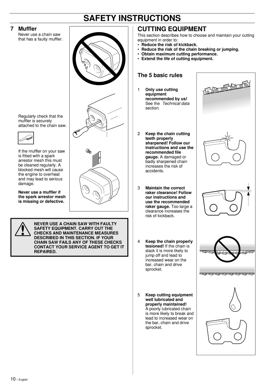 Husqvarna 51 manual Cutting Equipment, basic rules 