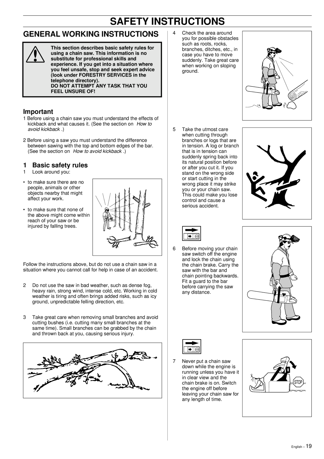 Husqvarna 51 manual General Working Instructions, Basic safety rules 