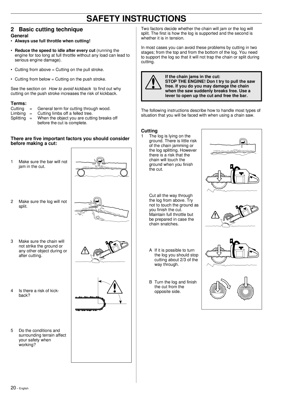 Husqvarna 51 manual Basic cutting technique, General, Terms, Cutting 