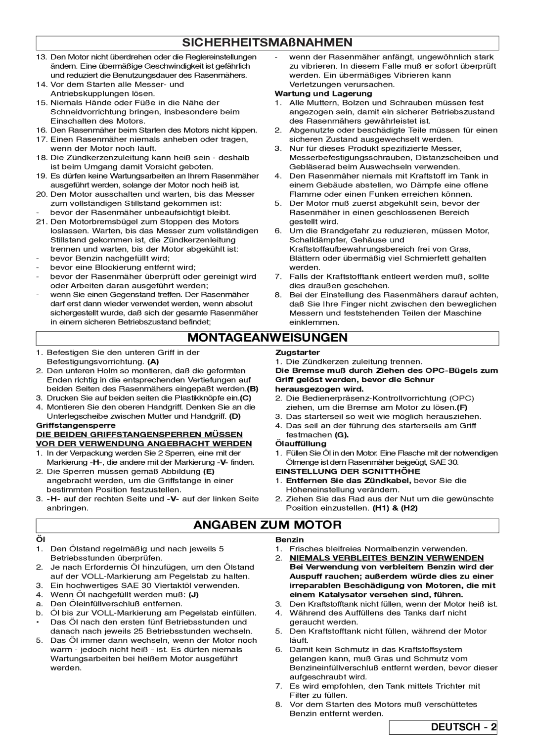 Husqvarna 5118761-06 manual Montageanweisungen, Angaben ZUM Motor, Einstellung DER Scnitthöhe 