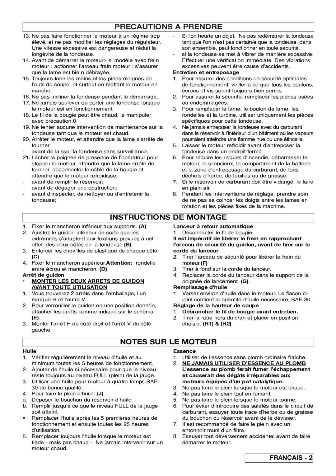 Husqvarna 5118761-06 manual Instructions DE Montage, Monter LES Deux Arrets DE Guidon Avant Toute Utilisation 