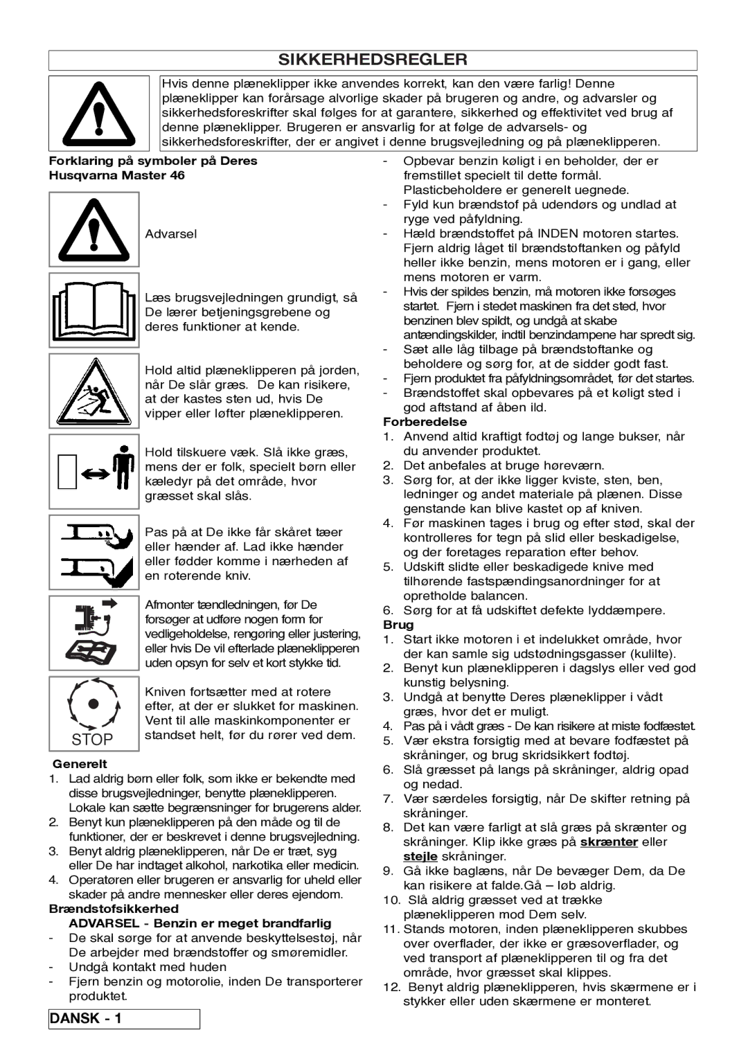 Husqvarna 5118761-06 manual Sikkerhedsregler 