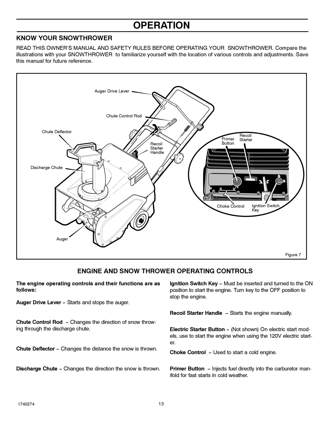 Husqvarna 521SSR, 521SSE manual Operation, Know Your Snowthrower, Engine and Snow Thrower Operating Controls 