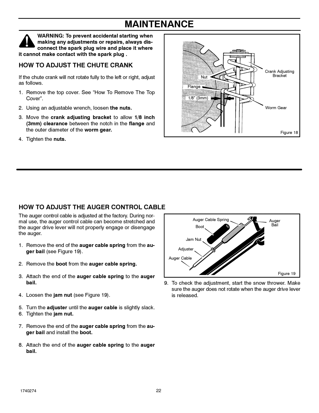 Husqvarna 521SSE, 521SSR manual HOW to Adjust the Chute Crank, HOW to Adjust the Auger Control Cable 