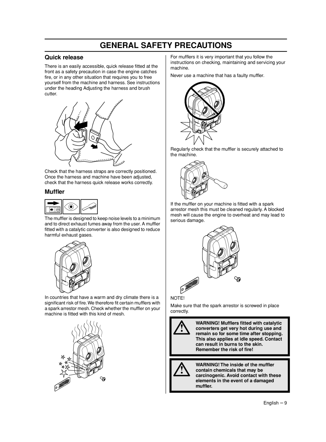 Husqvarna 525 RJD, 524 L, 525 LST, 966781601, 525 RS manual Quick release, Mufﬂer 