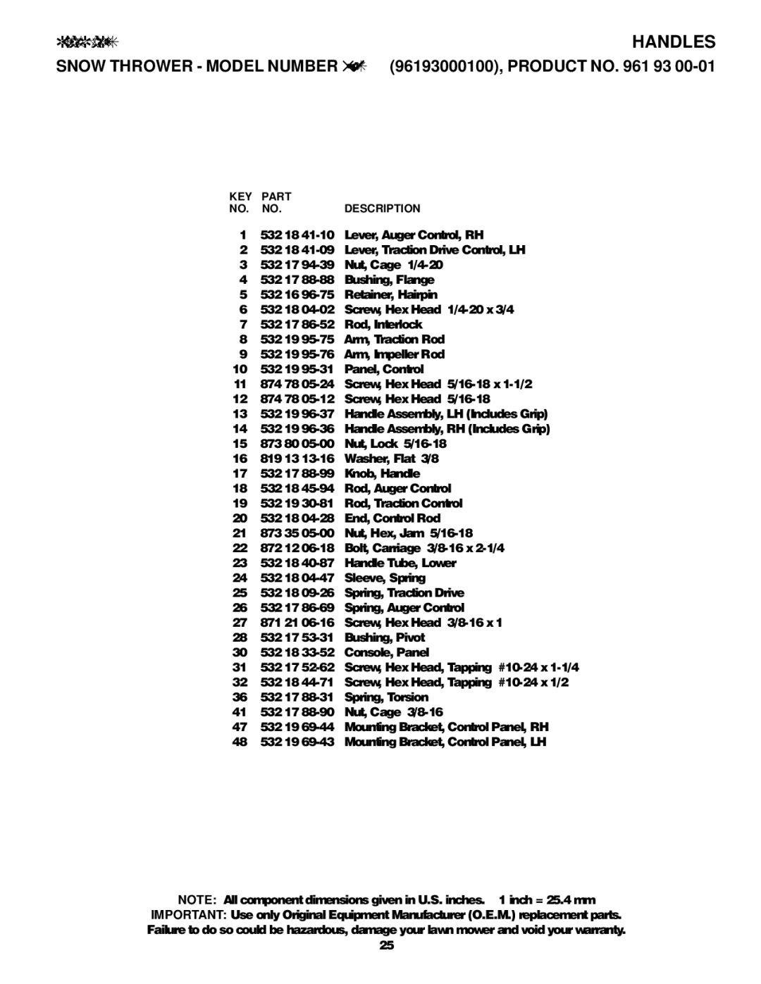 Husqvarna 524S owner manual 532 18 41-10 Lever, Auger Control, RH 