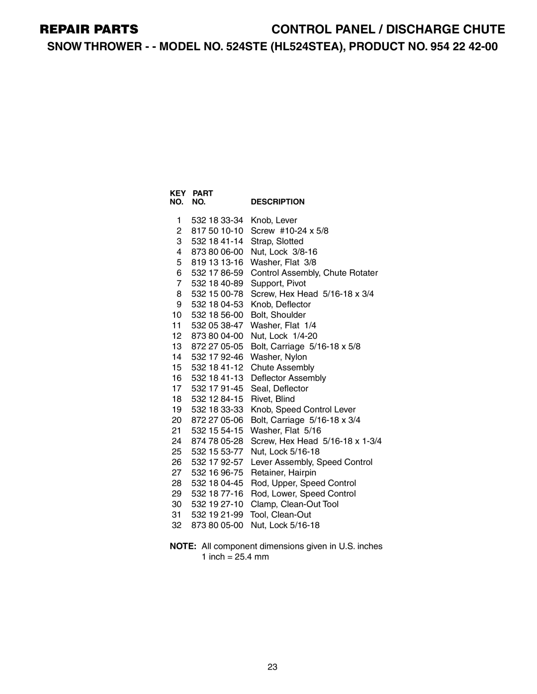 Husqvarna 524STE owner manual Repair Parts 