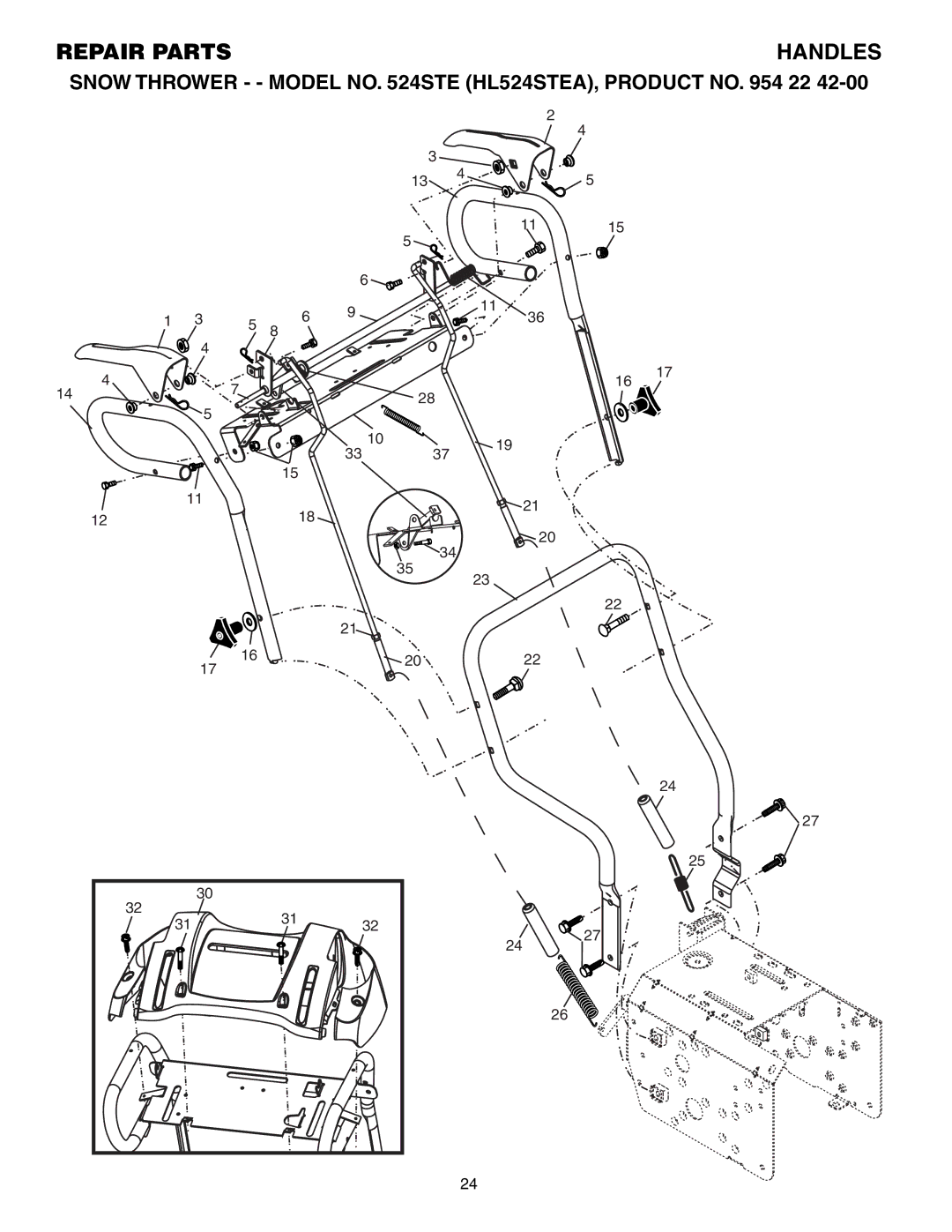 Husqvarna 524STE owner manual Repair Parts Handles 