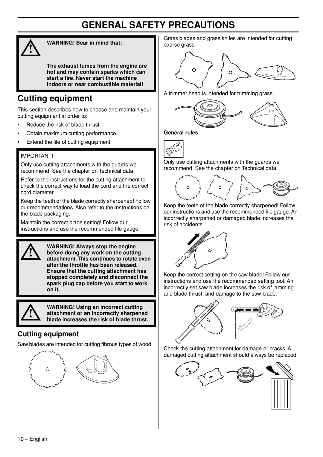 Husqvarna 525RK, 525RXT manual Cutting equipment, General rules 