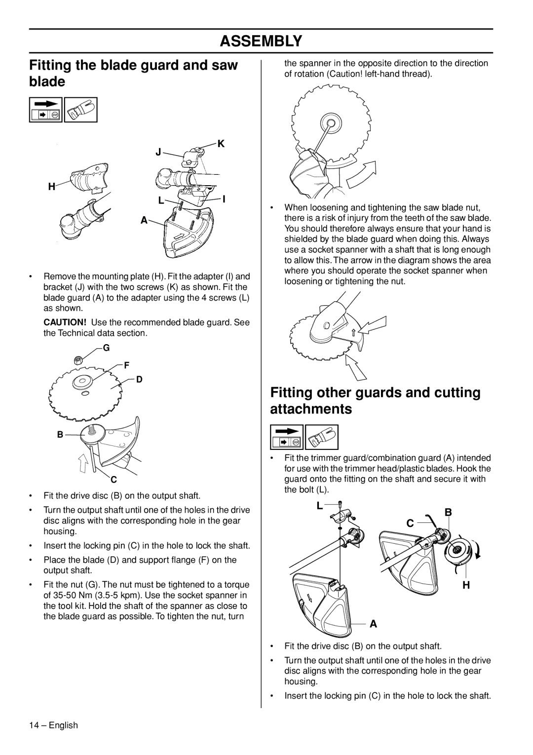 Husqvarna 525RXT, 525RK manual Fitting the blade guard and saw blade, Fitting other guards and cutting attachments 