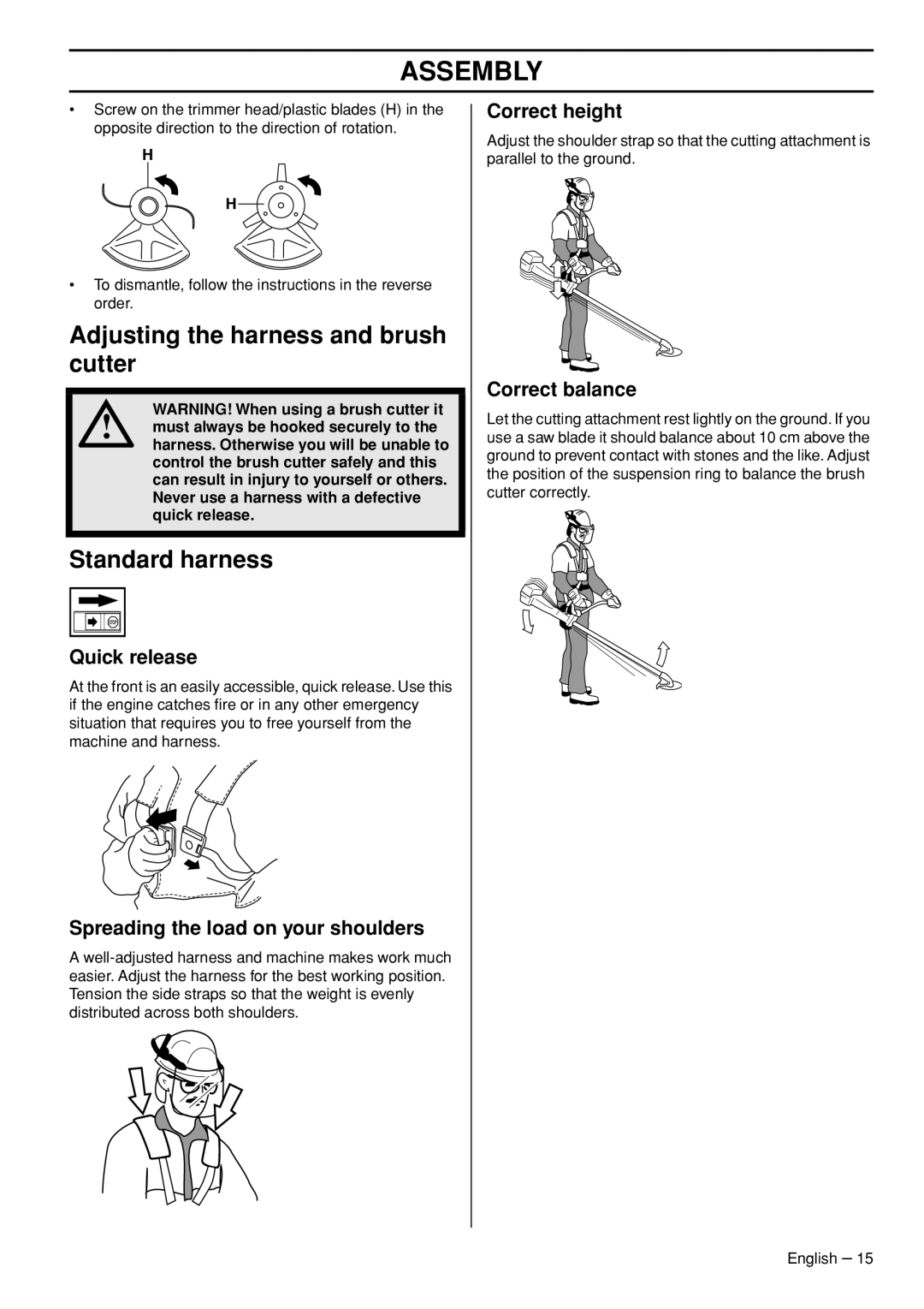 Husqvarna 525RK, 525RXT manual Adjusting the harness and brush cutter, Standard harness 