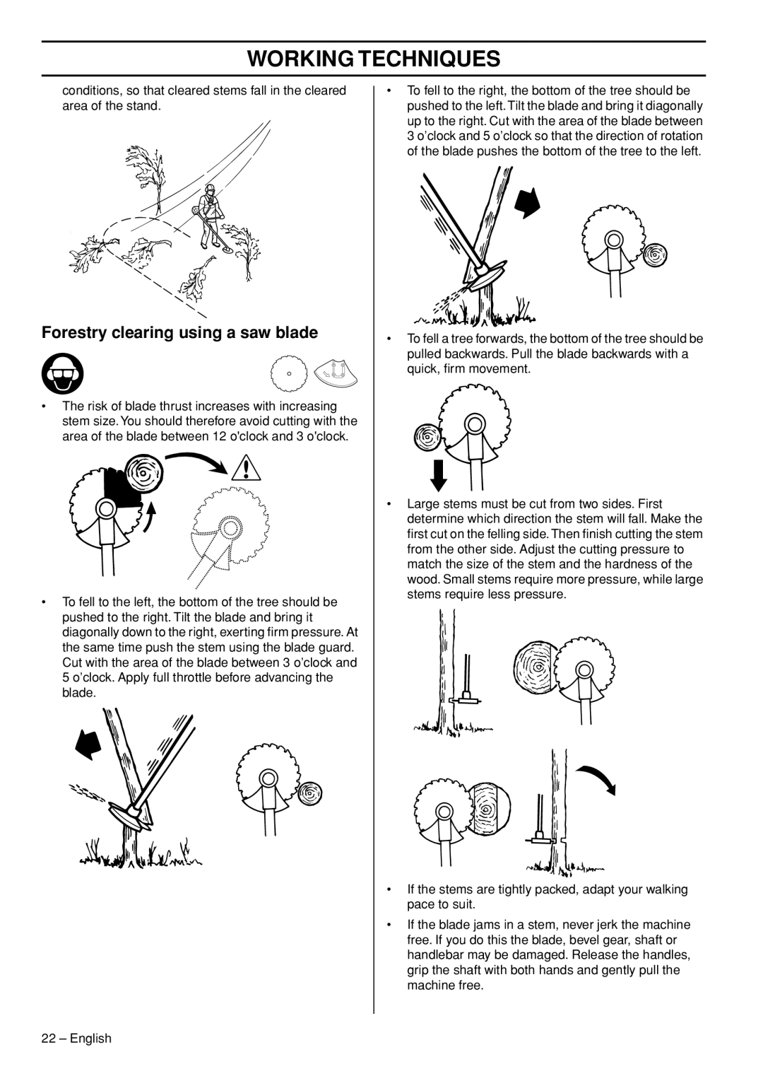 Husqvarna 525RK, 525RXT manual Forestry clearing using a saw blade 