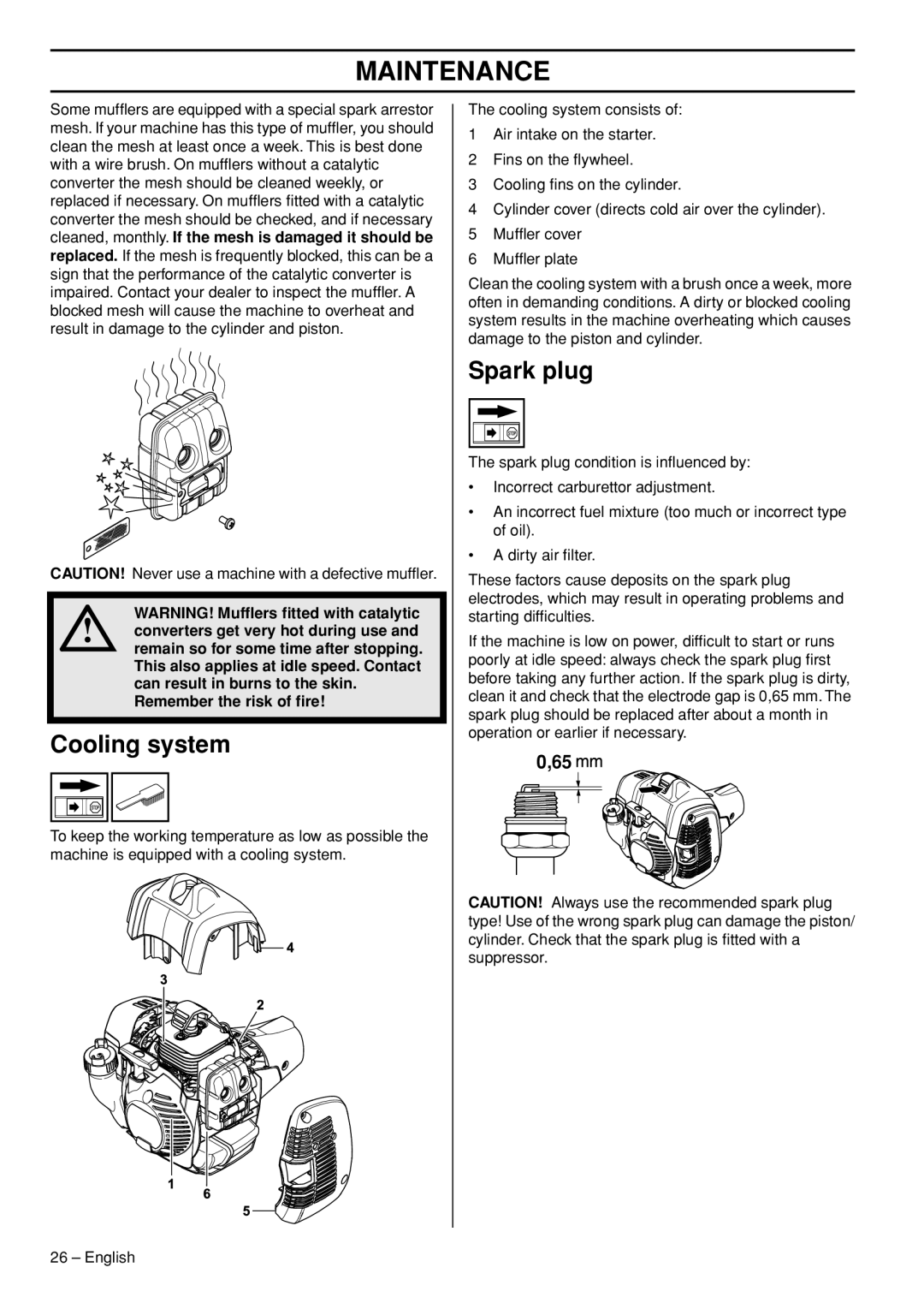 Husqvarna 525RXT, 525RK manual Cooling system, Spark plug 