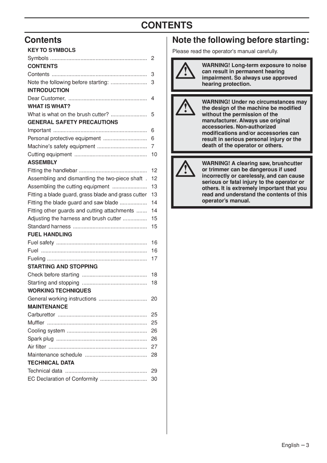 Husqvarna 525RK, 525RXT manual Contents 