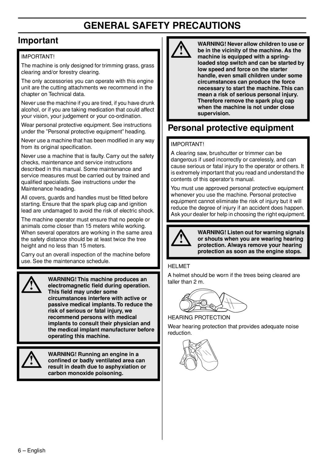 Husqvarna 525RK, 525RXT manual General Safety Precautions, Personal protective equipment 