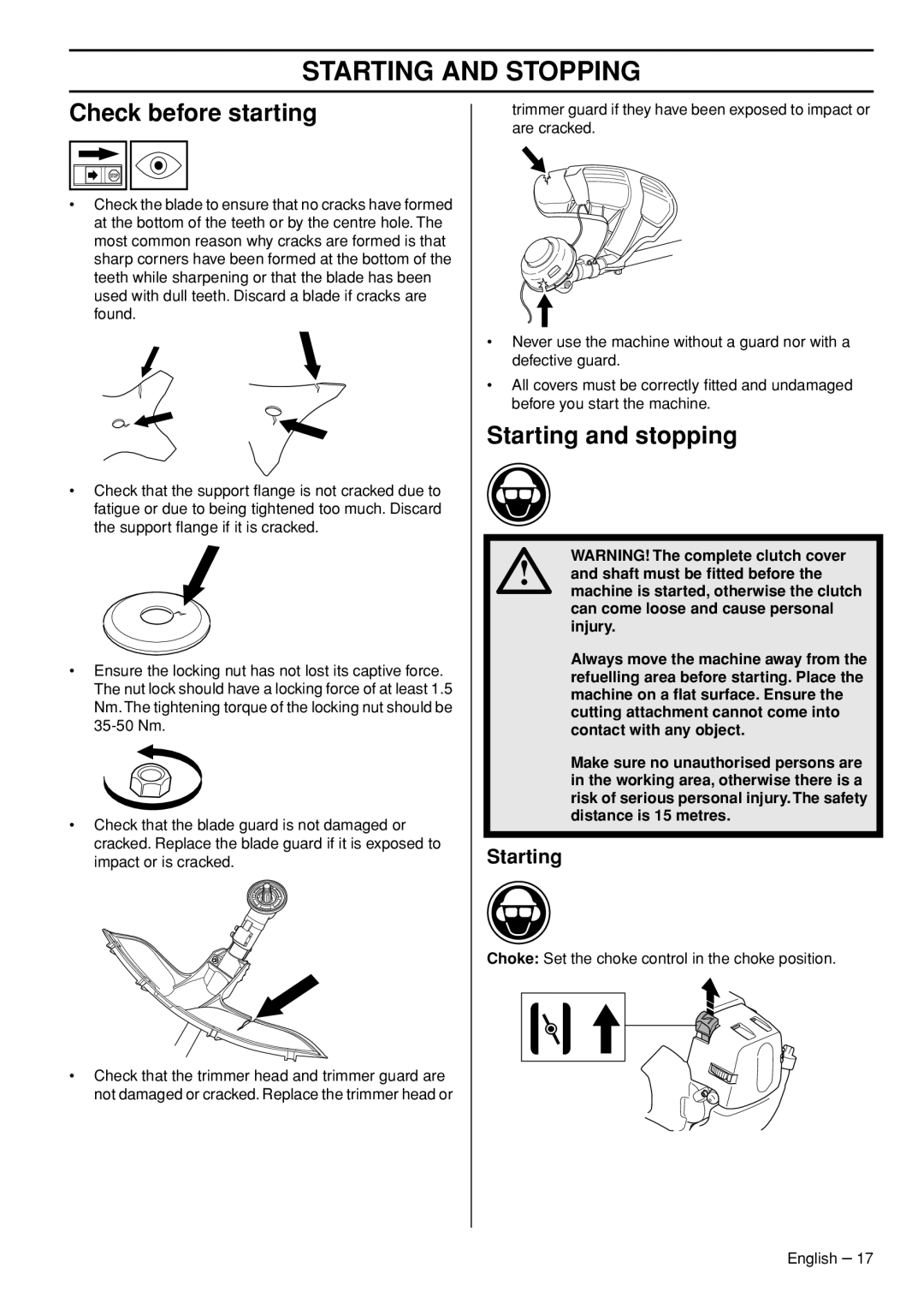 Husqvarna 53 5RJ manual Starting and Stopping, Check before starting, Starting and stopping 