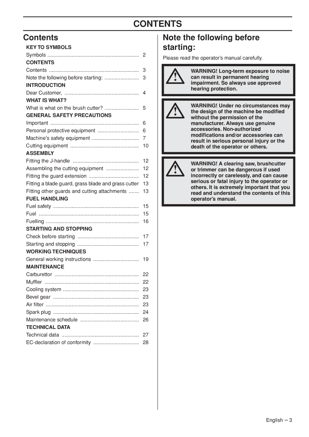 Husqvarna 53 5RJ manual Contents 