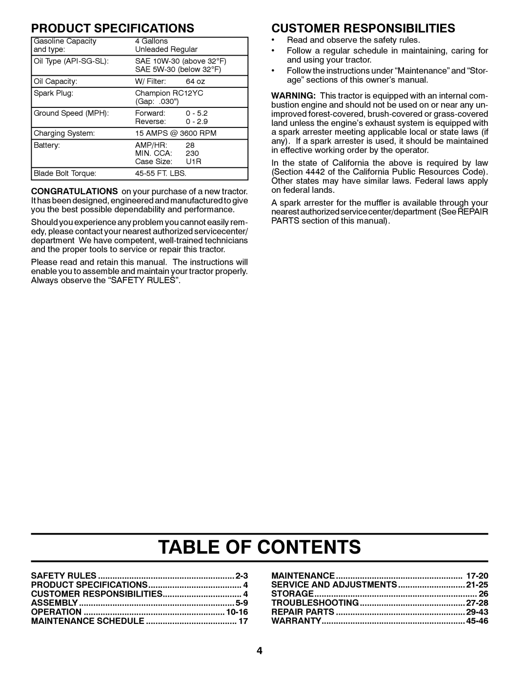 Husqvarna 532 44 02-80, 07002 owner manual Table of Contents 