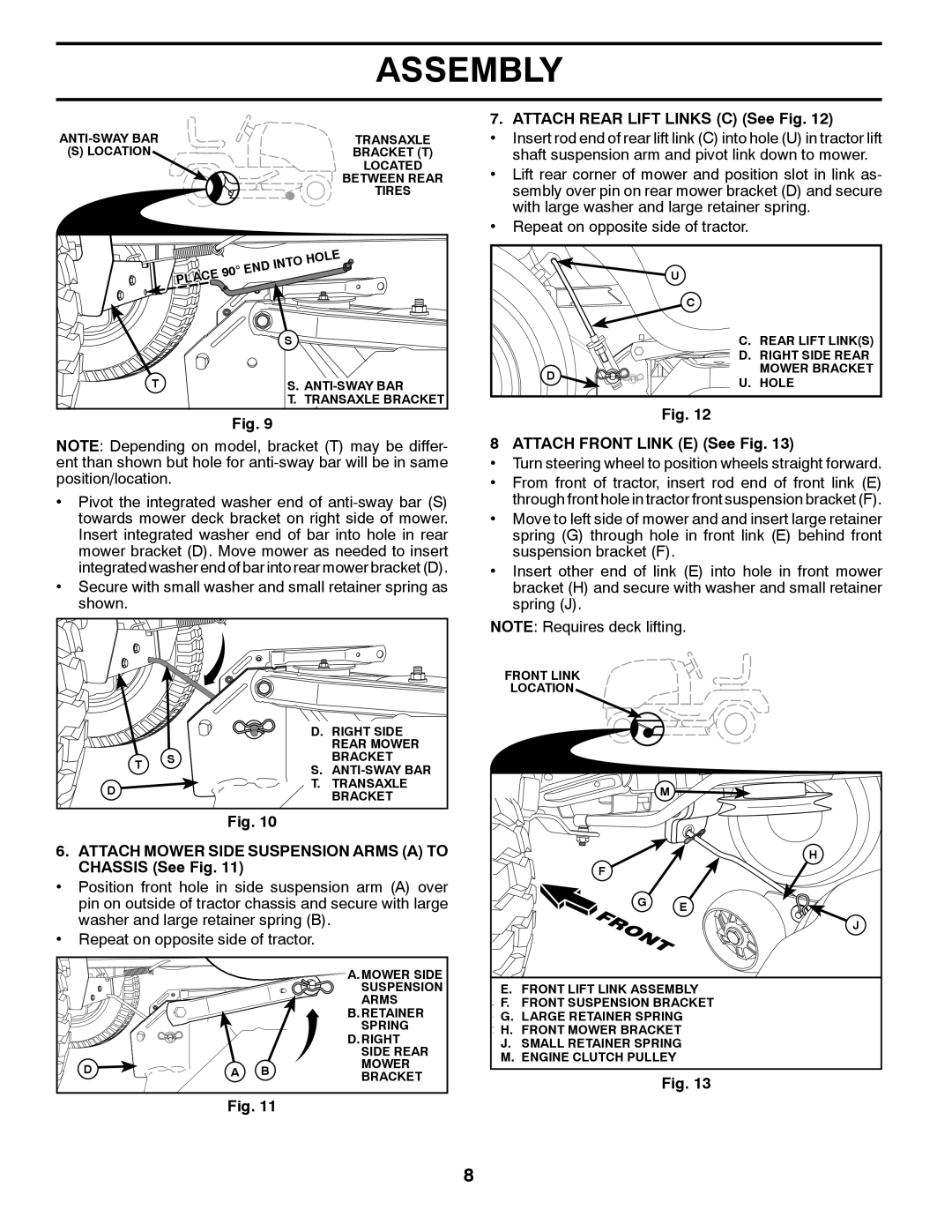 Husqvarna 532 44 02-80, 07002 Attach Mower Side Suspension Arms a to Chassis See Fig, Attach Rear Lift Links C See Fig 