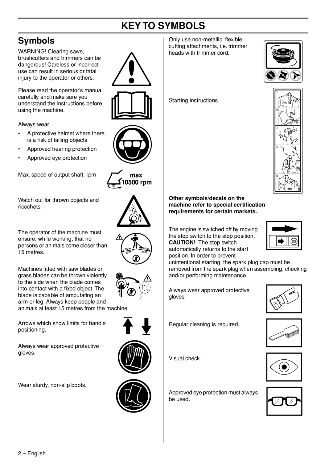 Husqvarna 535RXT manual KEY to Symbols 