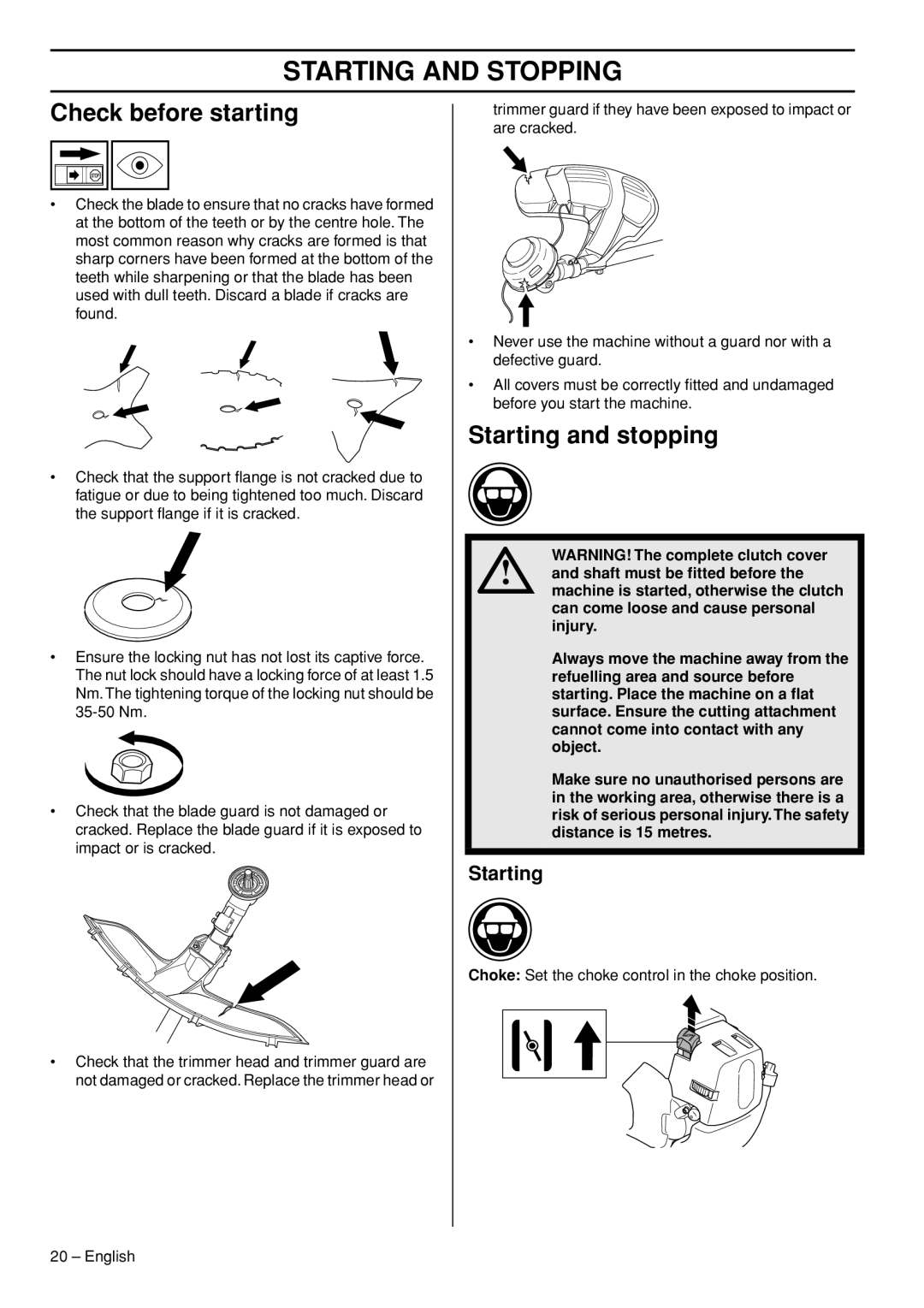 Husqvarna 535RXT manual Starting and Stopping, Check before starting, Starting and stopping 