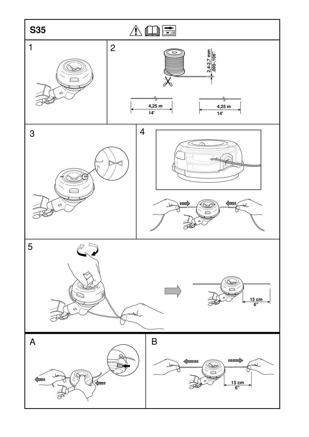 Husqvarna 535RXT manual 2,7mm 095-.106 25 m 15 cm 