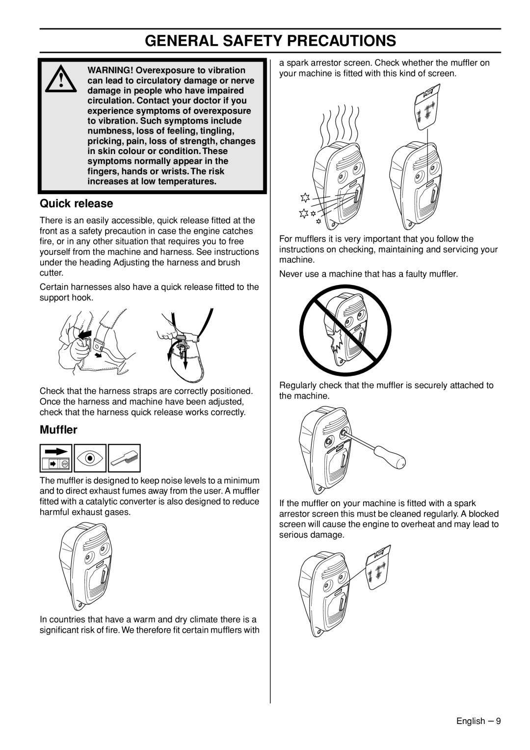 Husqvarna 535RXT manual Quick release, Mufﬂer 