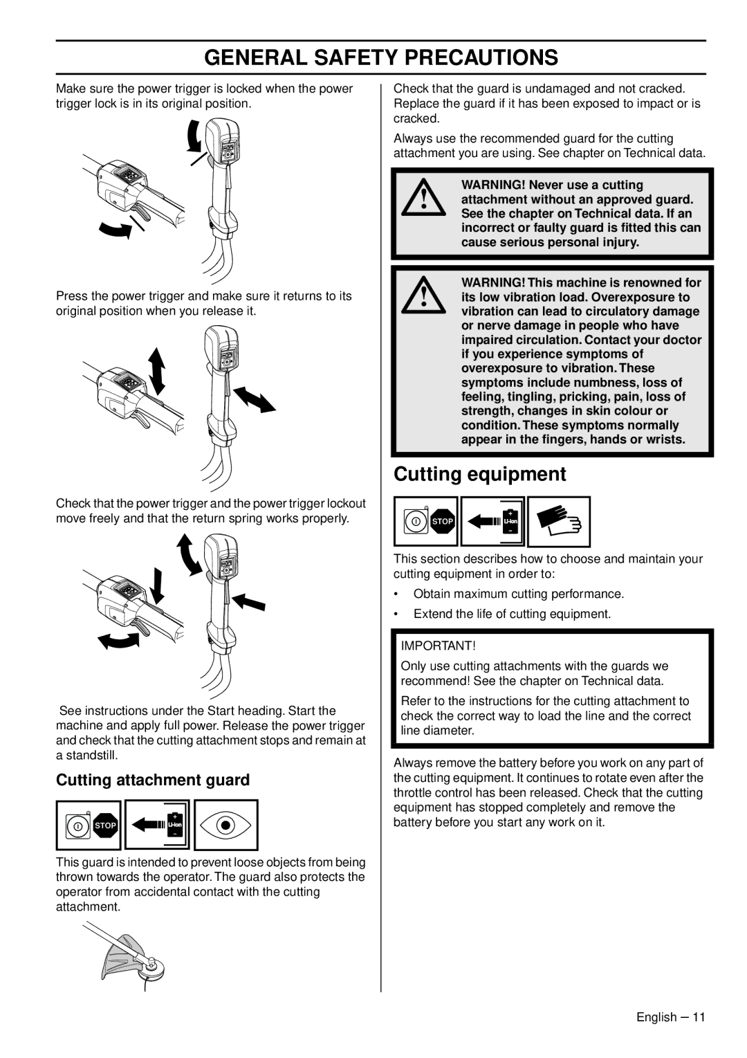 Husqvarna 536 LIL, 536 LIR manual Cutting equipment, Cutting attachment guard 