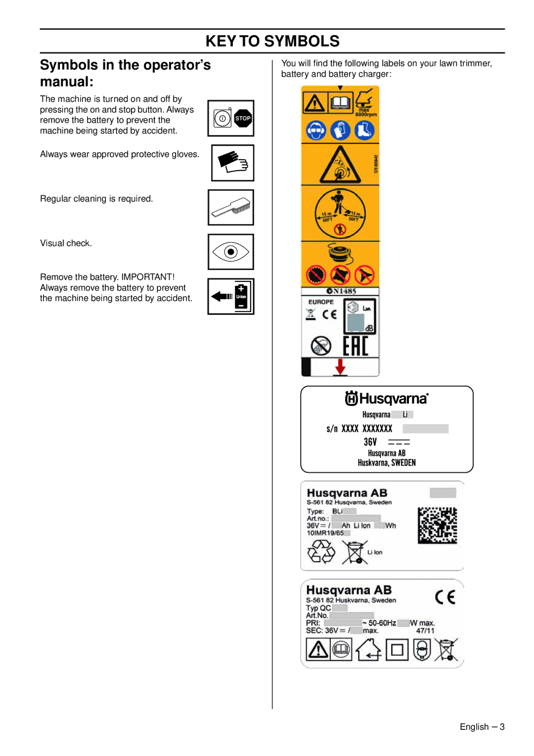 Husqvarna 536 LIL, 536 LIR Symbols in the operator’s manual 