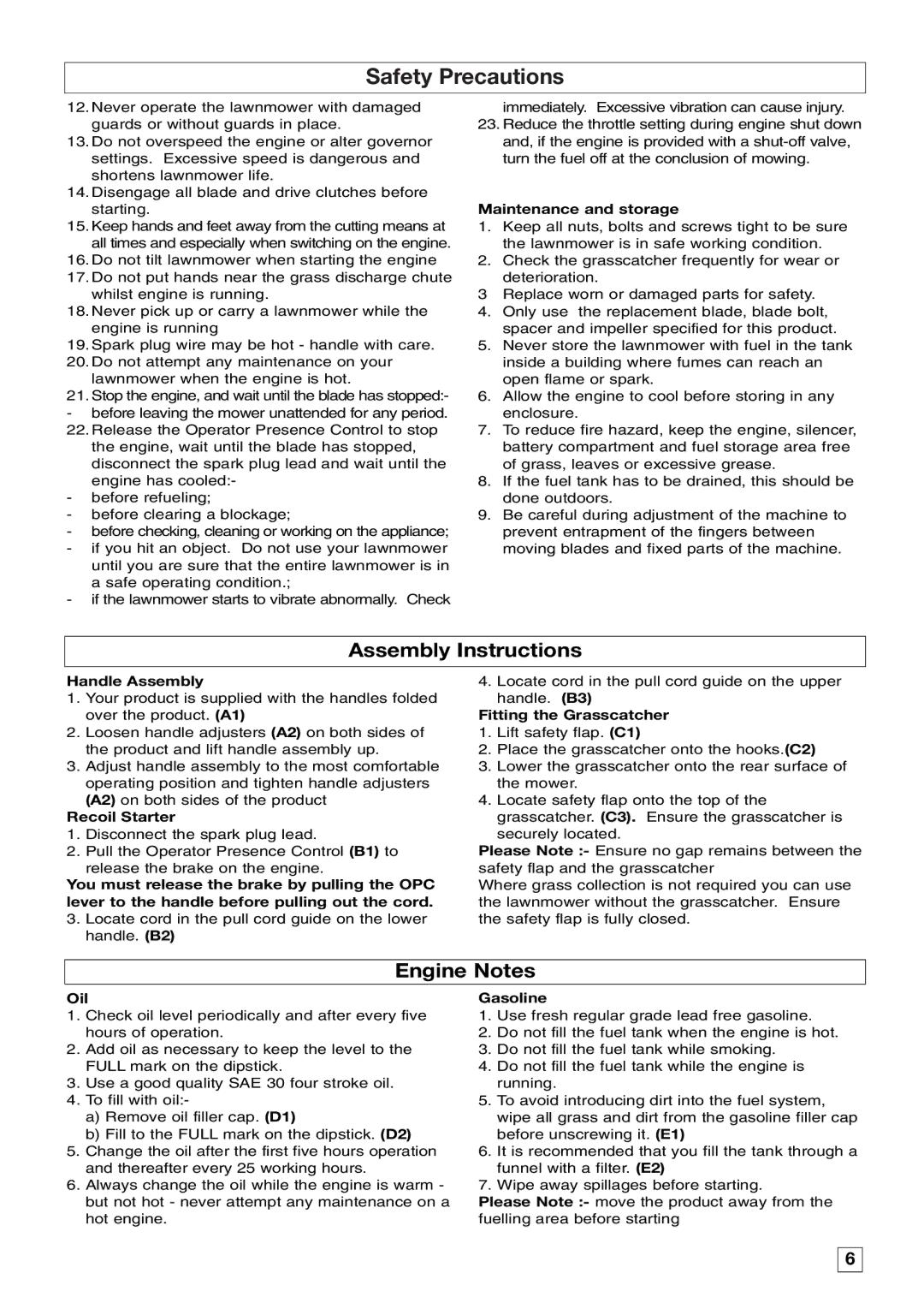 Husqvarna 53S INTEK manual Assembly Instructions, Engine Notes 