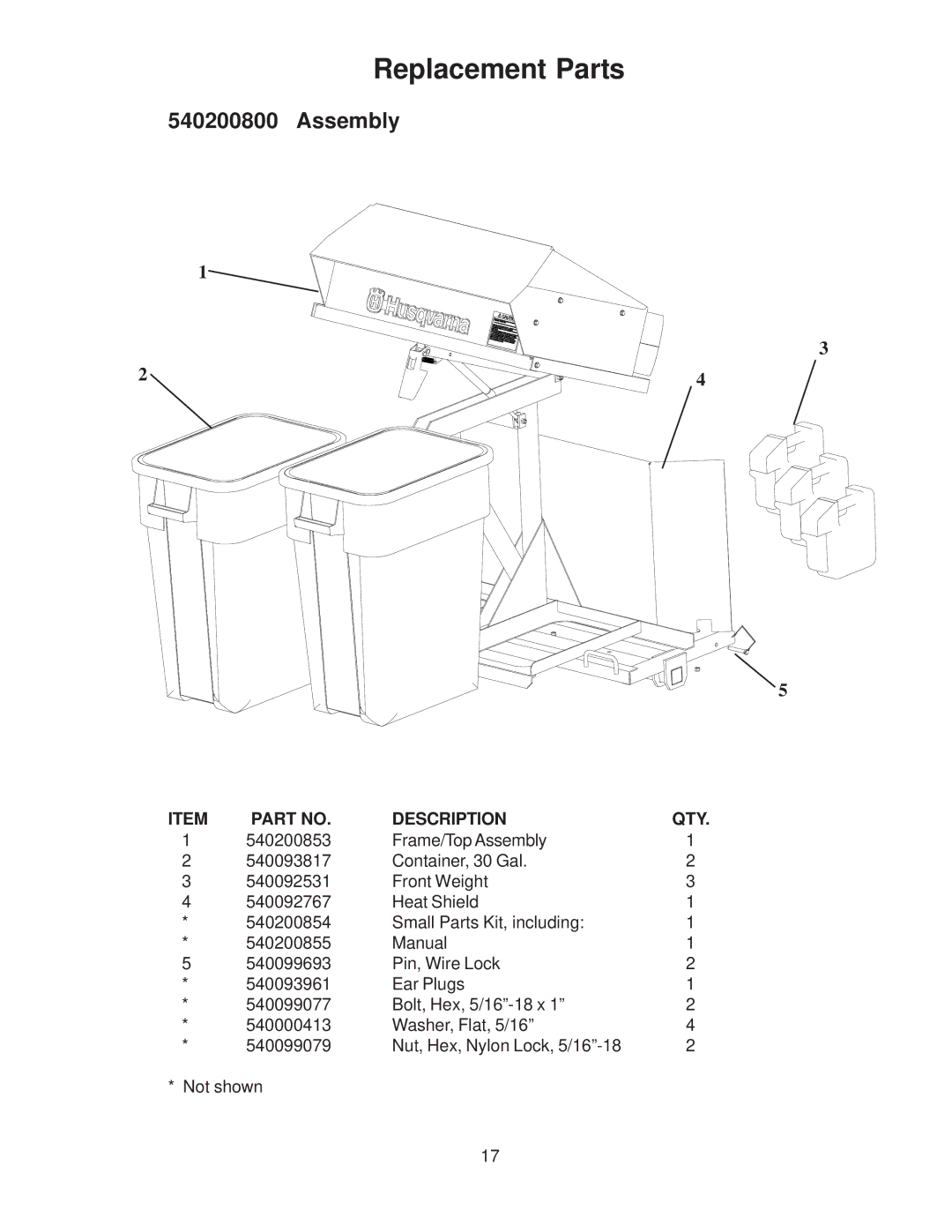 Husqvarna 540200800 system manual Replacement Parts, Assembly 