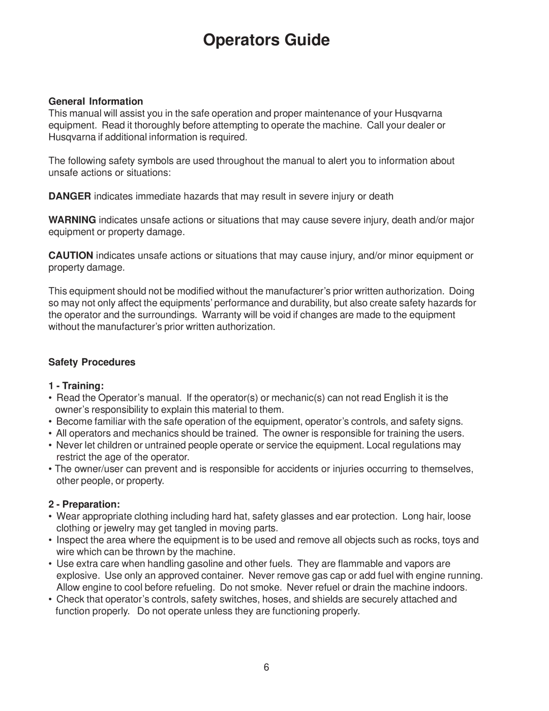 Husqvarna 540200800 system manual General Information 