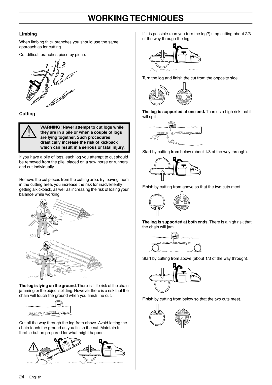 Husqvarna 55 EPA I manual Limbing, Cutting 