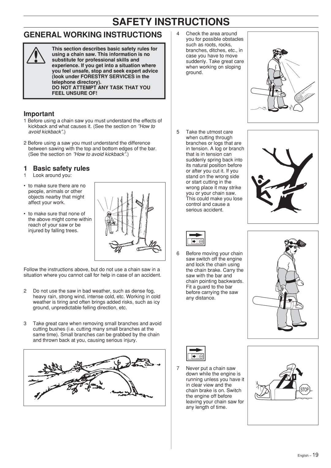 Husqvarna 55 Rancher manual General Working Instructions, Basic safety rules 